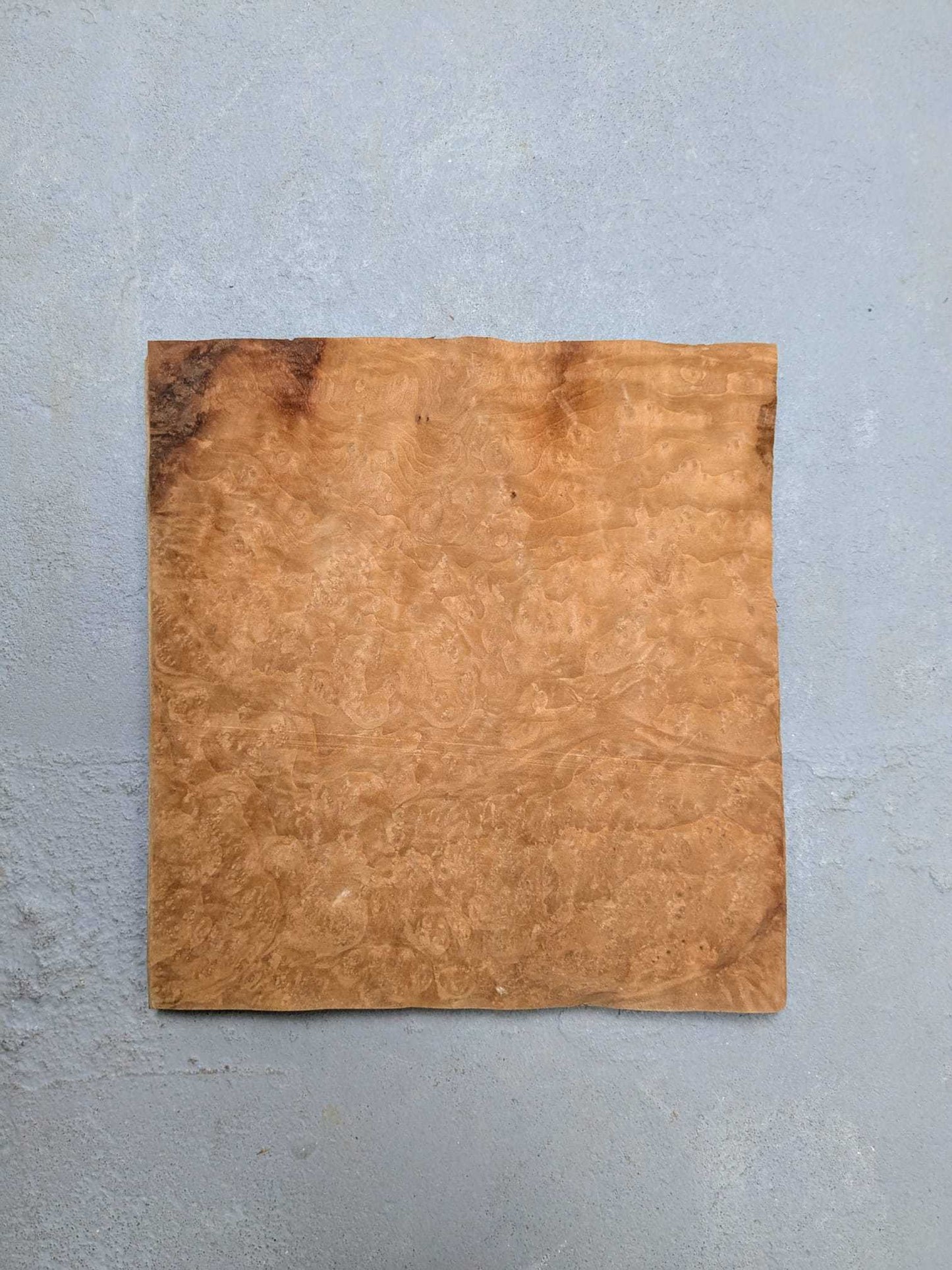 Vierkant vel naturel laurel (wortel) houtfineer 26x25 cm, geschikt voor renovatie, panelen en ambachtelijke houtbewerking.